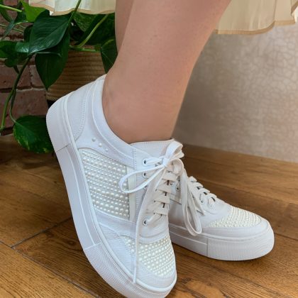 Ezra pearl embellished bridal trainers